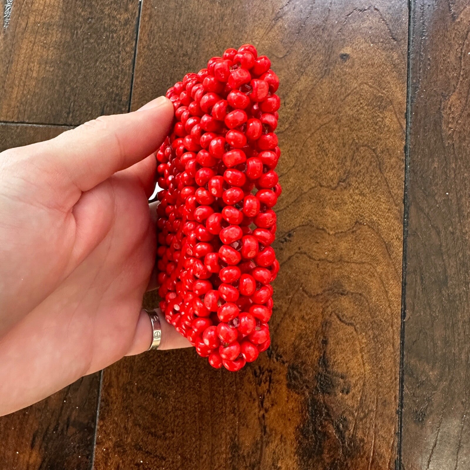 MAGID RED BEADED STYLE HANDBAG / PURSE Square Coin Filipino Tesoros