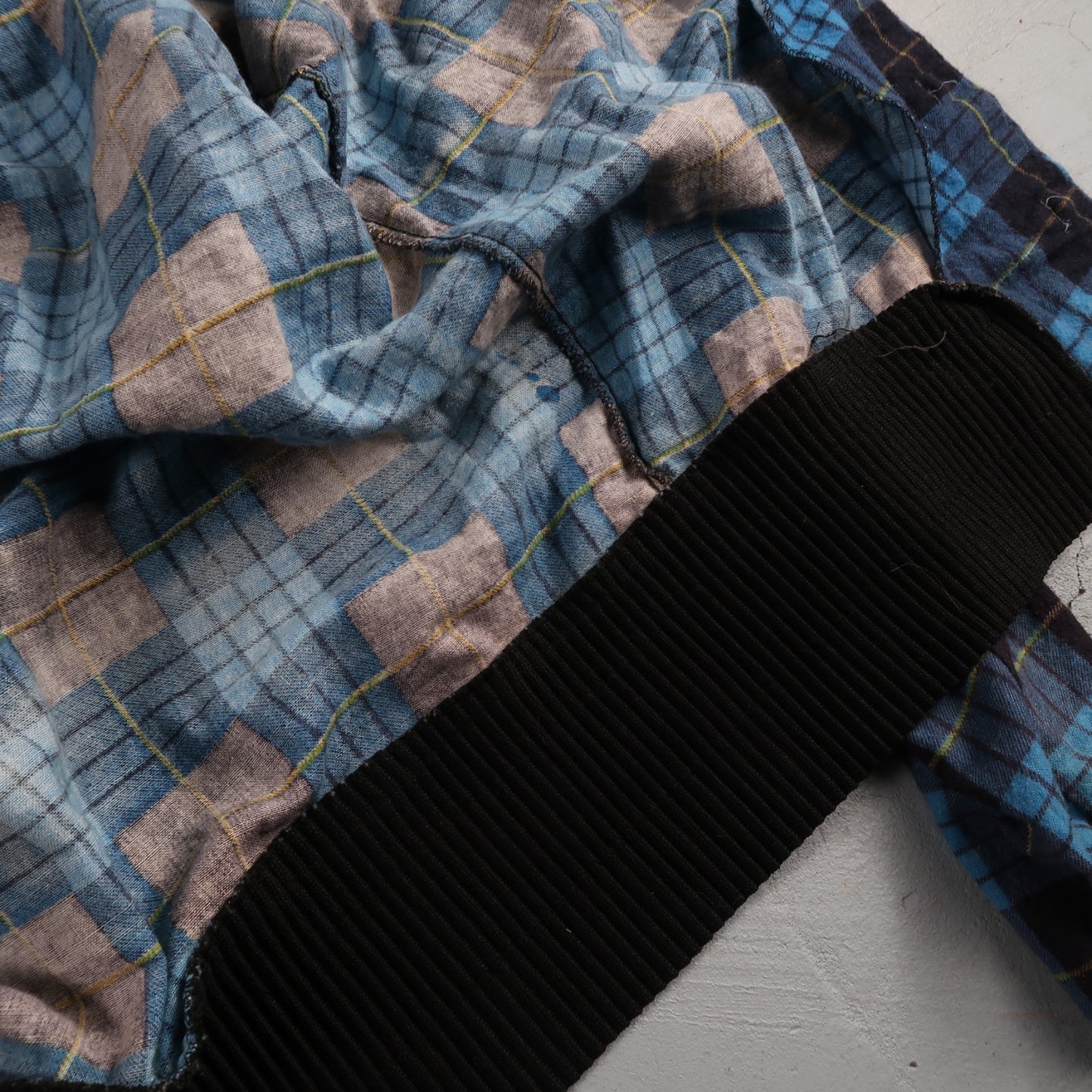 VTG 1970s Men's L Blue Flannel Shirt Black Ribbed Ricky Monzini USA Rockabilly