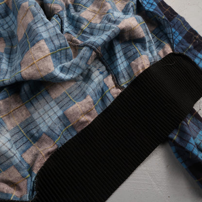 VTG 1970s Men's L Blue Flannel Shirt Black Ribbed Ricky Monzini USA Rockabilly