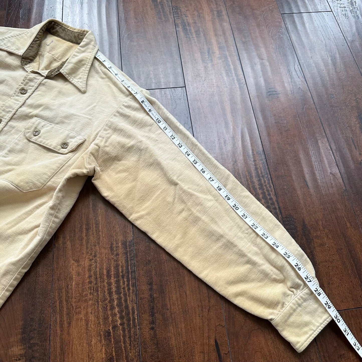 VTG Beige Shirt Mens L Cowboy Tan Chamois Flannel Button Up Pockets 80s