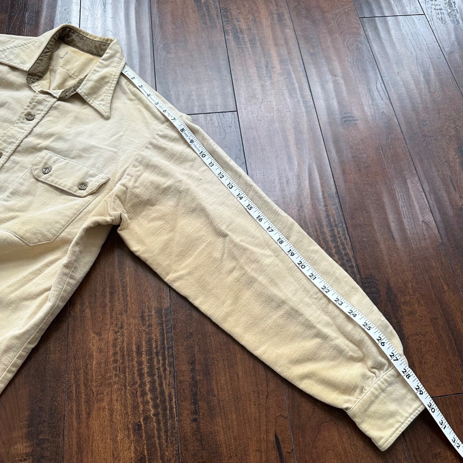 VTG Beige Shirt Mens L Cowboy Tan Chamois Flannel Button Up Pockets 80s