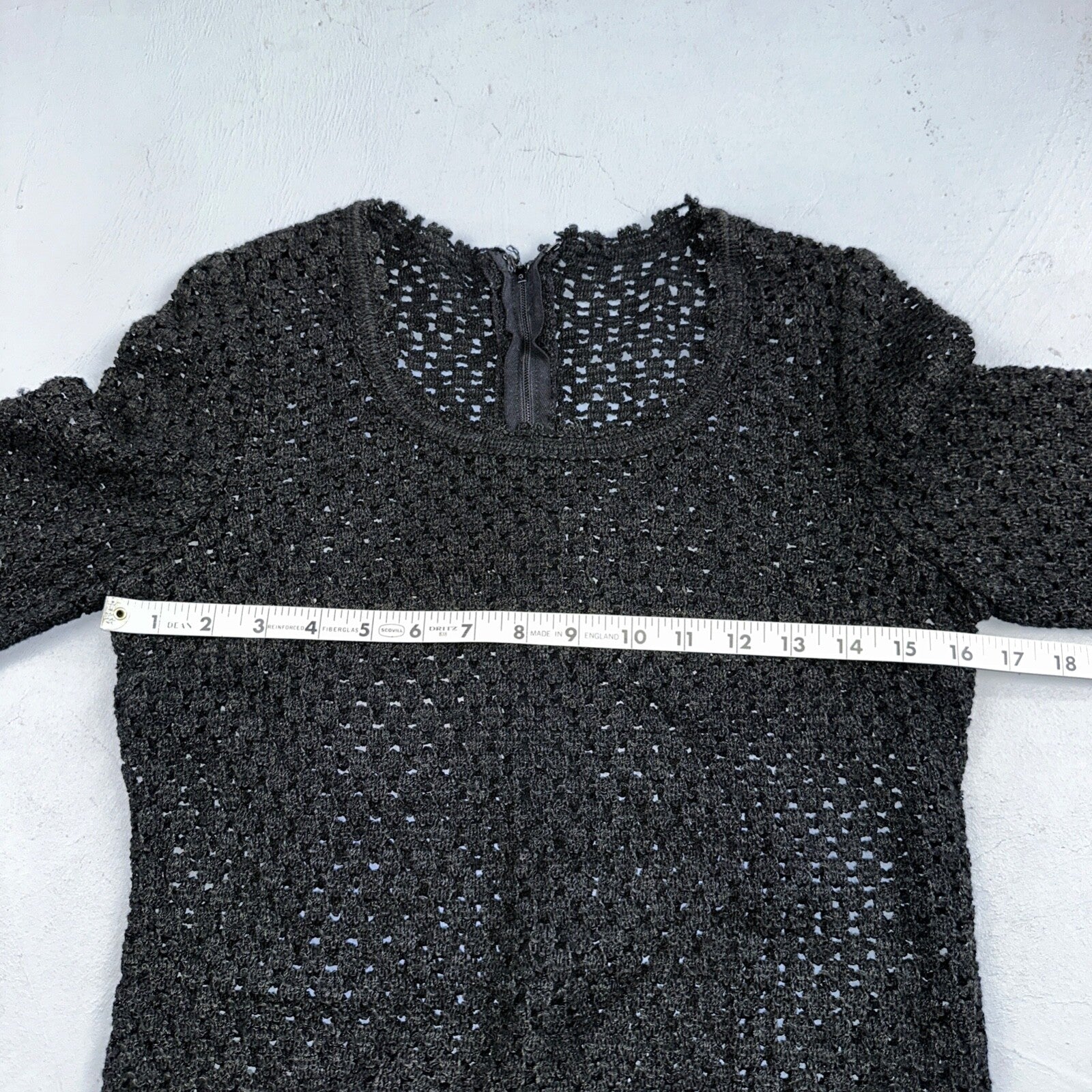 Vtg 60s 70s Lace Dress Fit Rockabilly Simple Black Midi Long Sleeve Talon