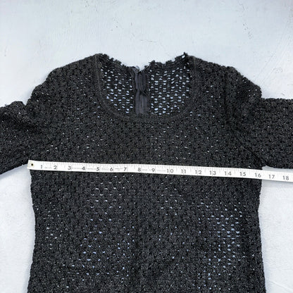 Vtg 60s 70s Lace Dress Fit Rockabilly Simple Black Midi Long Sleeve Talon