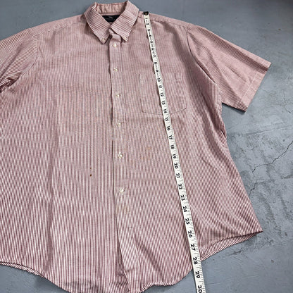 Steeple Chase Button Up Shirt Mens Large Short Sleeve Stripe Made In USA Red