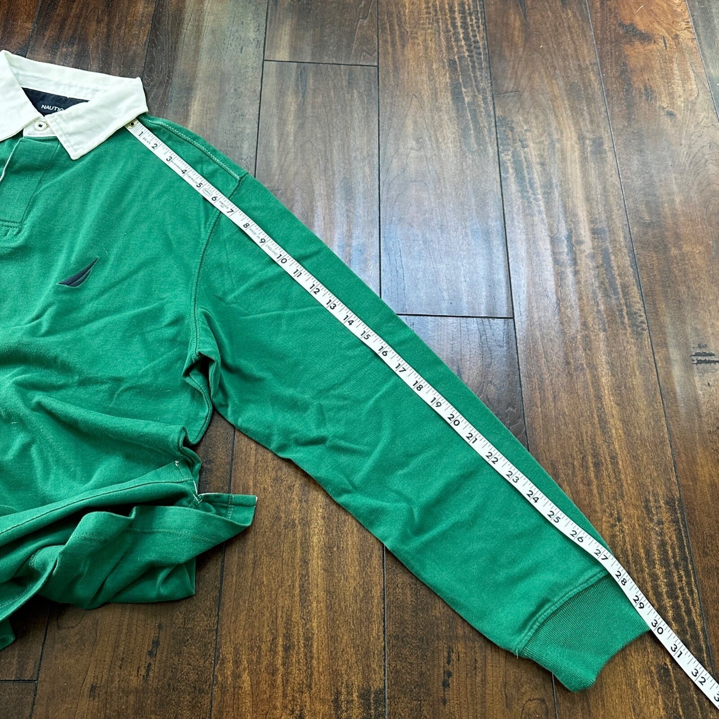 Nautica Men's Long Sleeve Classic Fit Green Polo embroidered logo M 100% Cotton