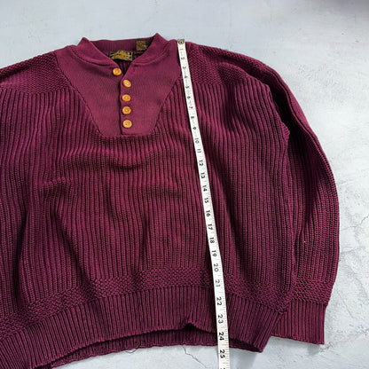 Eddie Bauer VTG 80s Sweater Mens Large Maroon Knit Henley Pullover Outdoor