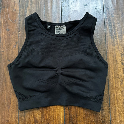 GYMSHARK Flawless S Women Sport Bra Black Stretch Padded Knit Gym Activewear