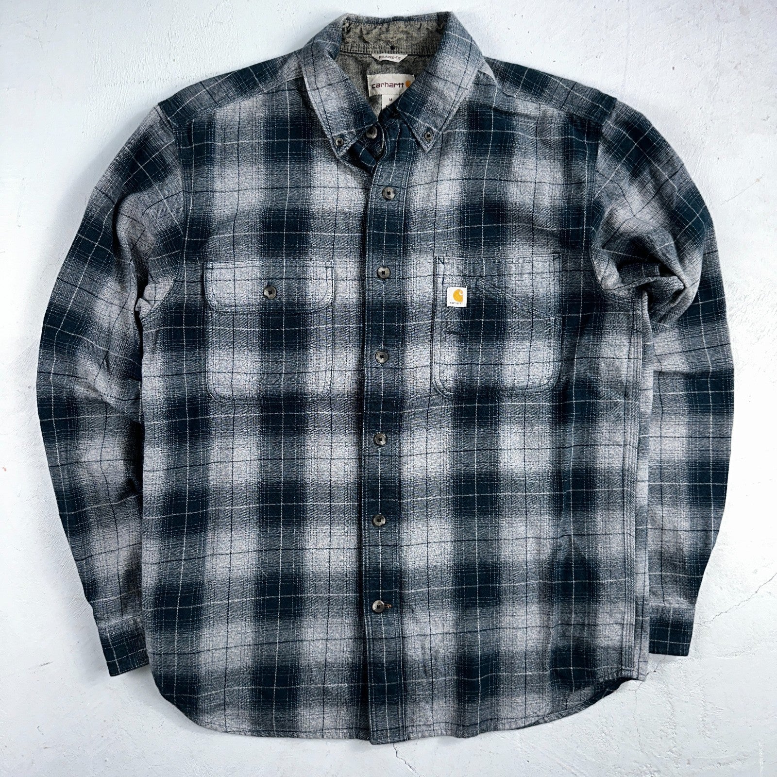 Carhartt M Regular Flannel Shirt Blue Down Grey Workwear Casual 102828 437