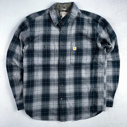 Carhartt M Regular Flannel Shirt Blue Down Grey Workwear Casual 102828 437