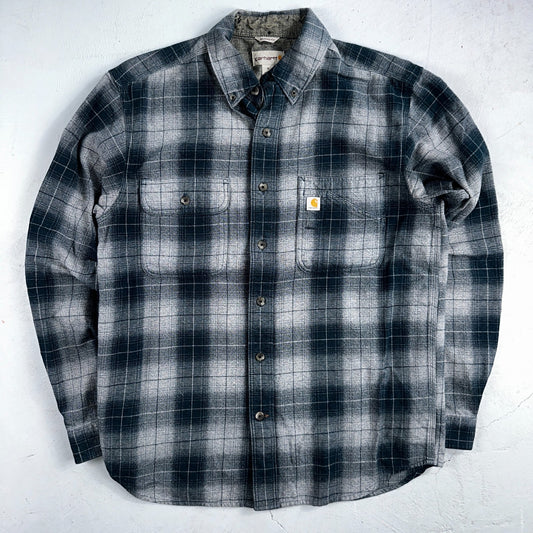 Carhartt M Regular Flannel Shirt Blue Down Grey Workwear Casual 102828 437