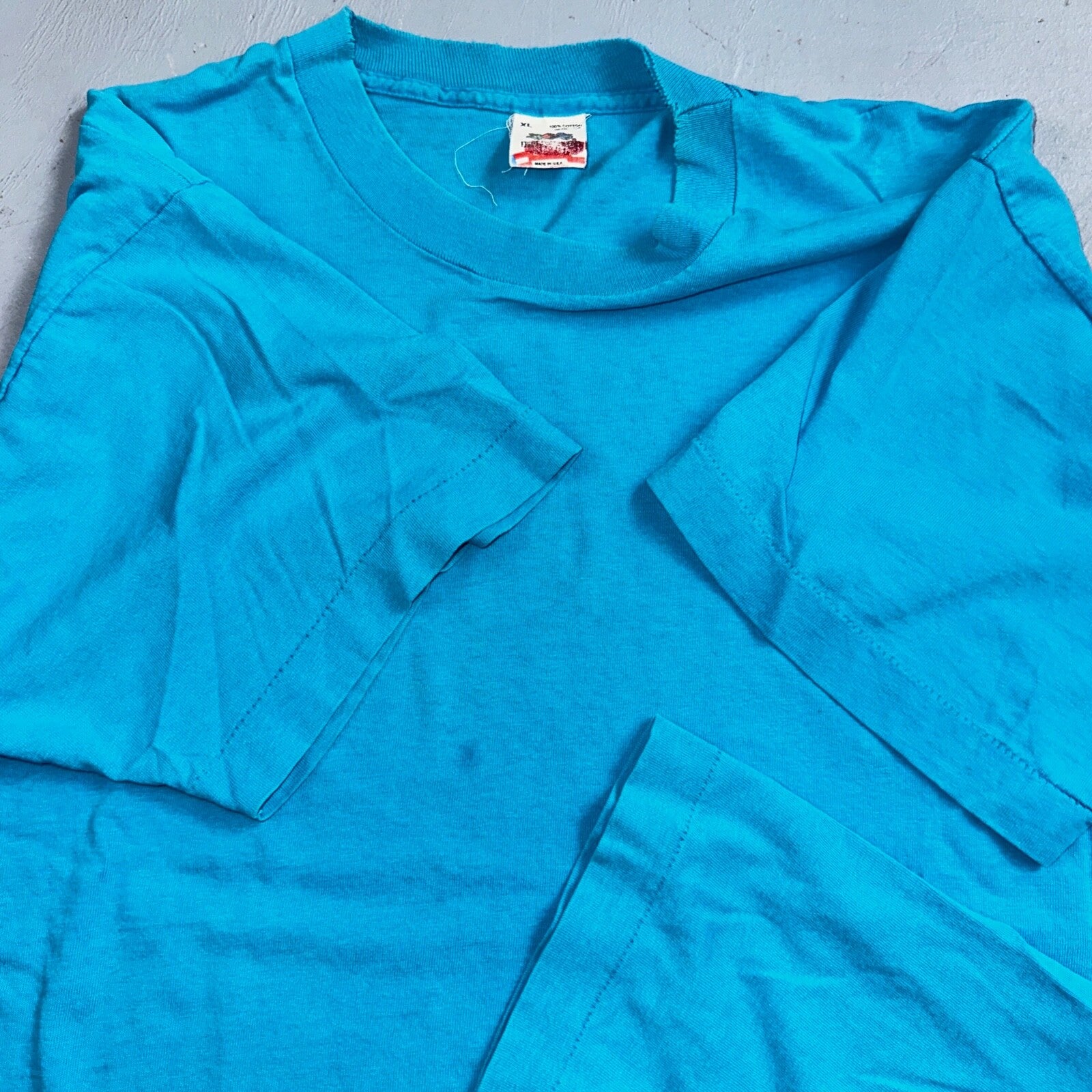 Fruit Of The Loom 90s VTG T Shirt Blank Lot Blue XL Cool Used Single Stitch Worn