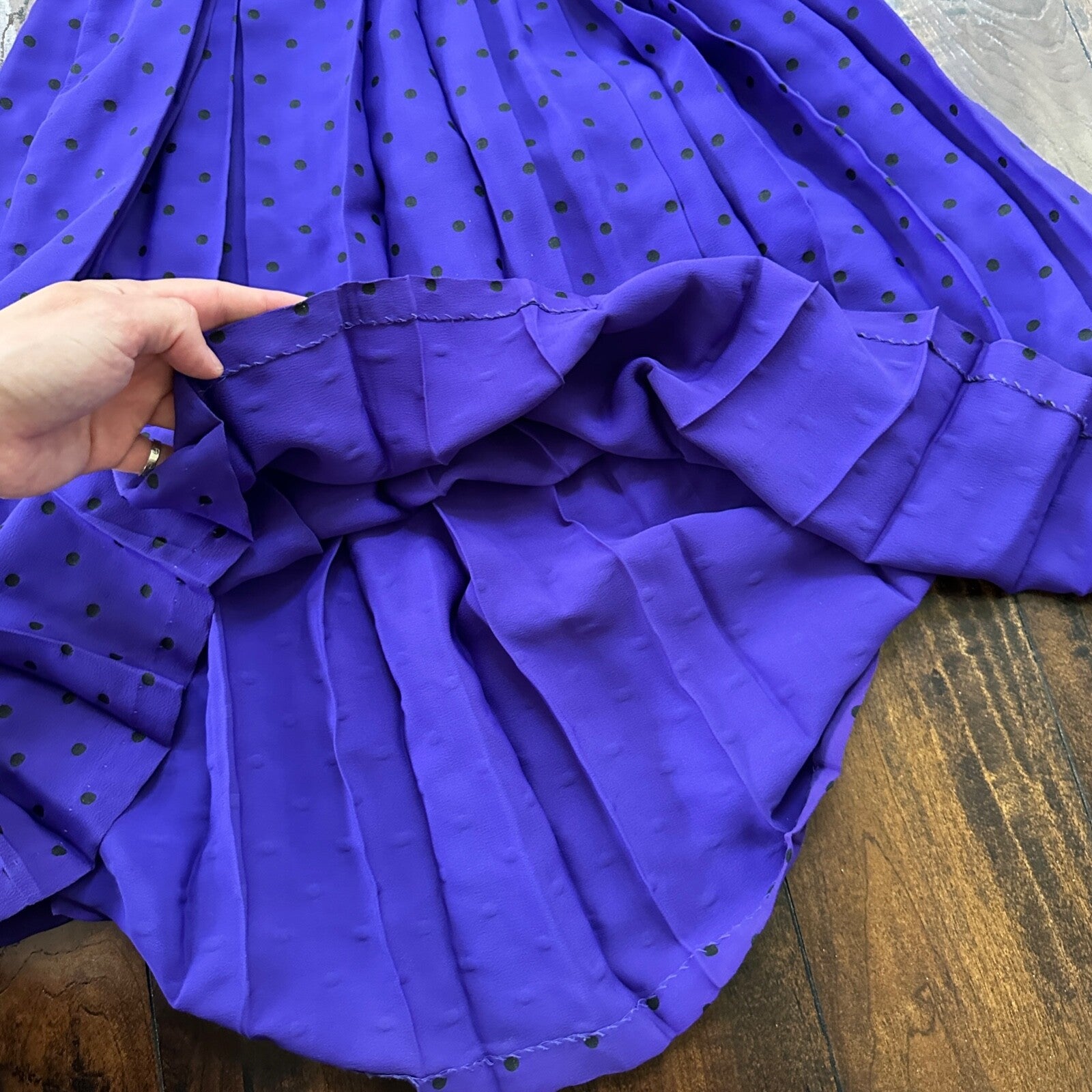 Vintage Katie MFG Purple Print Polka Dot 80s Midi Dress Size Small