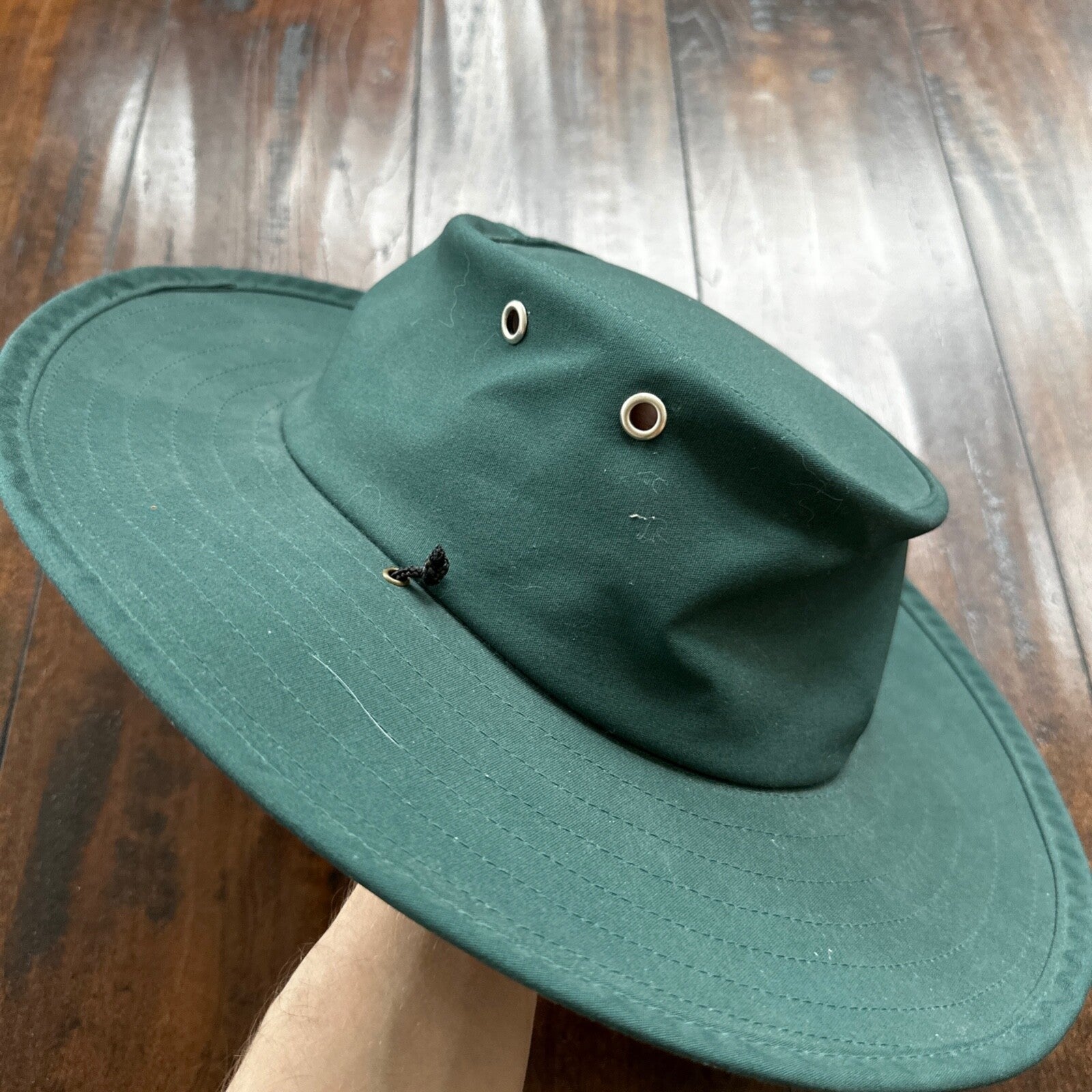 Vintage Summer Club Wide Brim Hat Australia Chin Strap Beach Sun Boho Green Hike