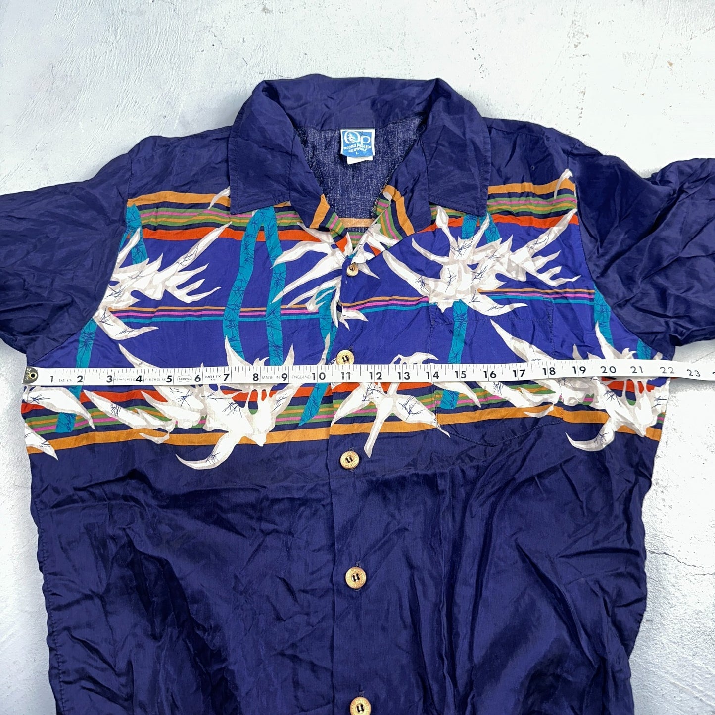 OP Ocean Pacific Sunwear Men's M Aloha Shirt Button-Up Floral Blue 70s 1970s