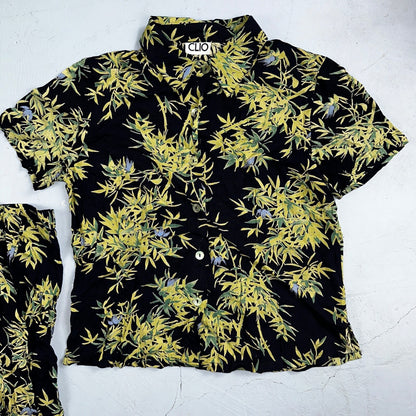 Clio VTG 2 Piece Set Blouse Shirt Pants Rayon Hawaiian Floral Boho Chic 1980s