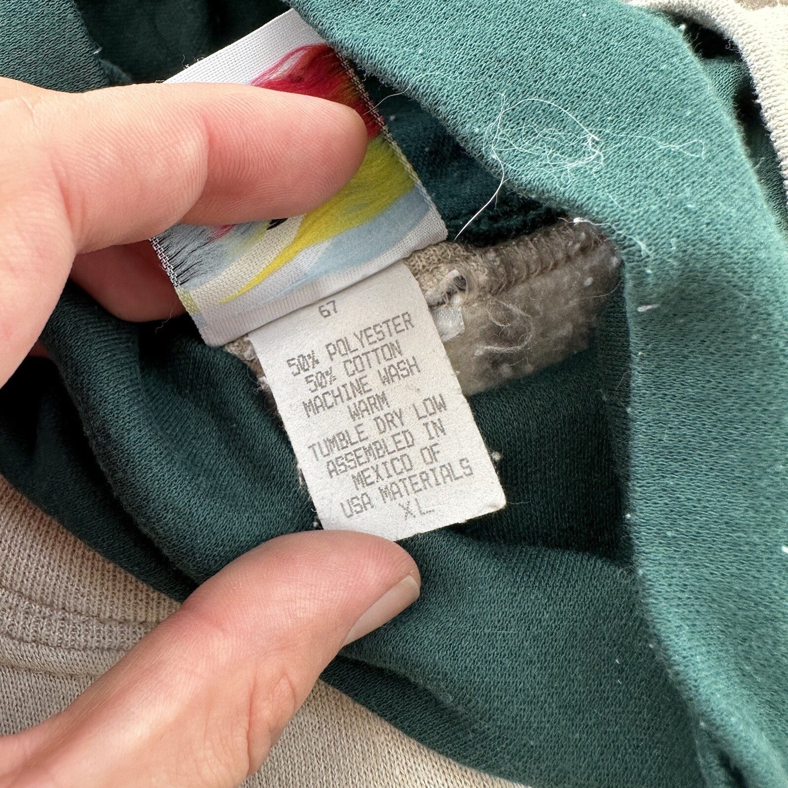 PFI Womens Size XL Autumn Leaves Long Sleeve Green Fall Collared Sweatshirt 90s