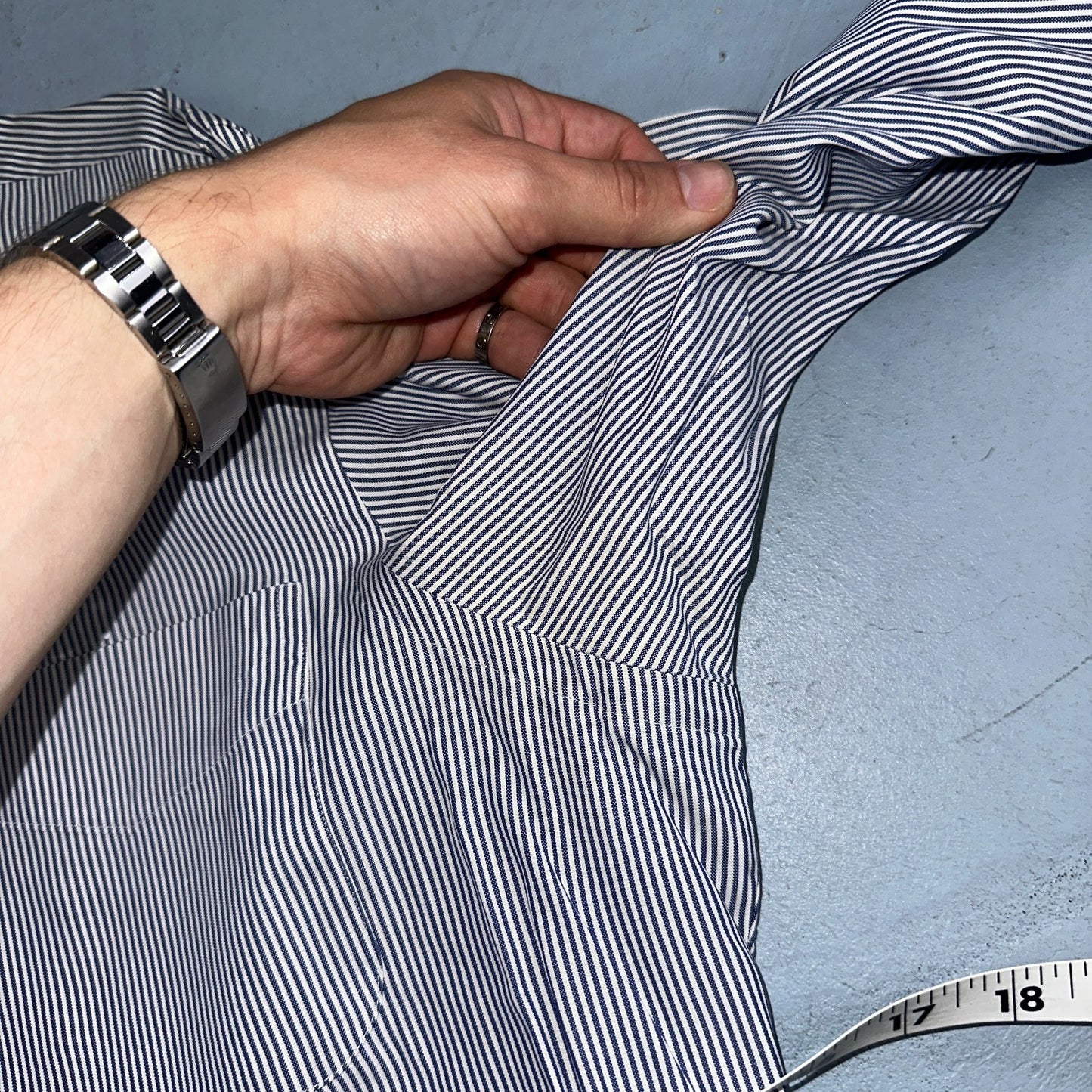 Polo Ralph Lauren Shirt 15.5 White Navy Striped USA Japan Button Up Long Sleeve