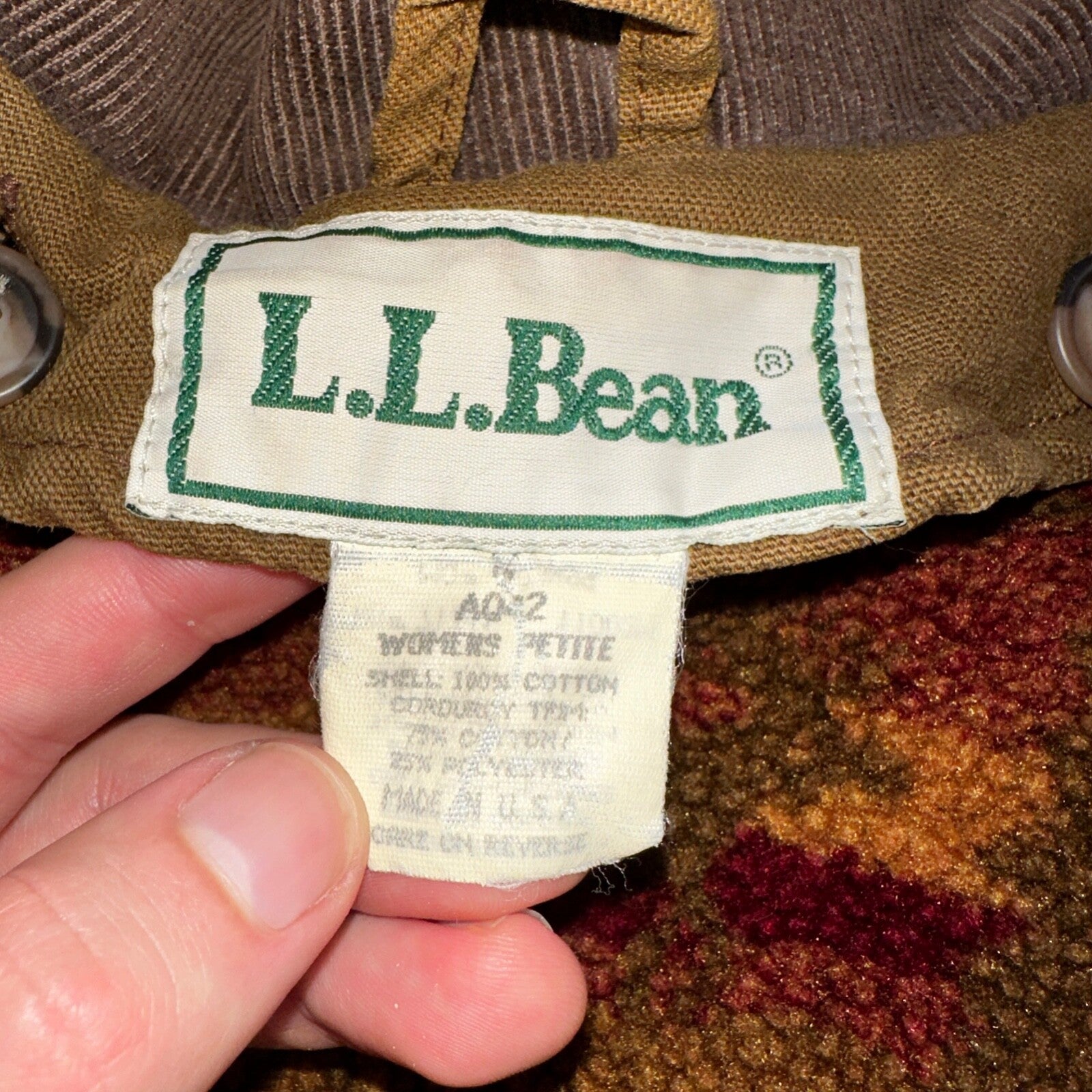 Vintage LL Bean Aztec Fleece Lined Womens Canvas Long Button Duster Coat M