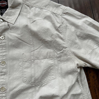 Harley Davidson Shirt Button Up XL Short Sleeve VTG Motorcycle White Silk