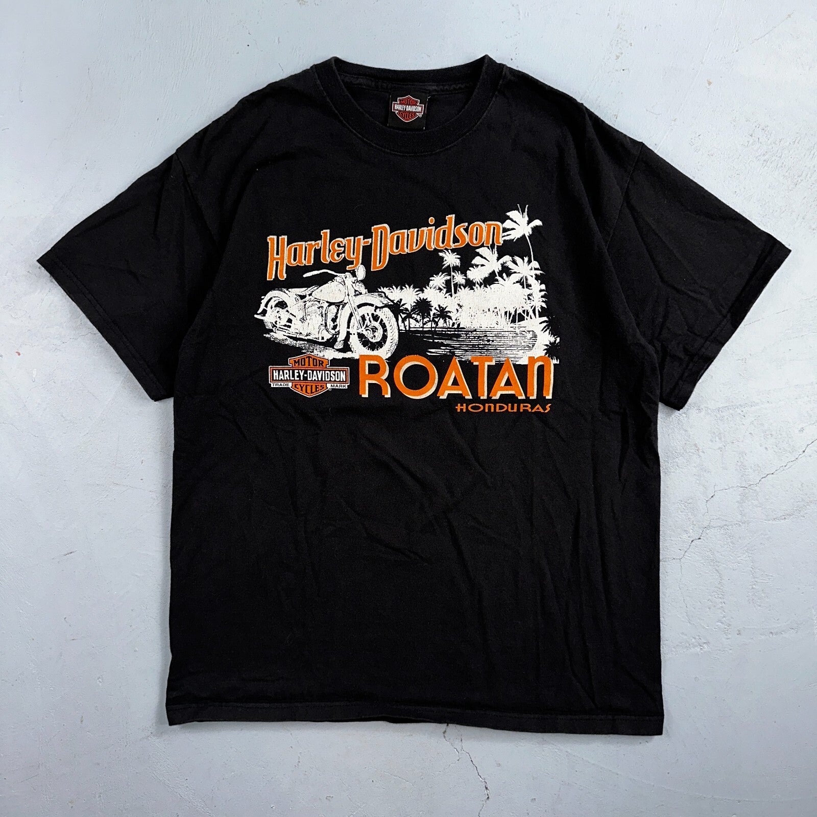 Harley Davidson Roatan VTG T Shirt Hondurs Bike Black Motorcycle Y2K Grunge Cool