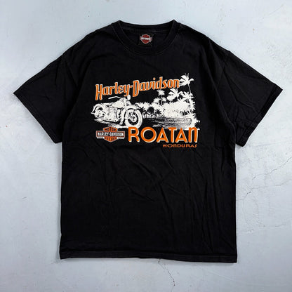 Harley Davidson Roatan VTG T Shirt Hondurs Bike Black Motorcycle Y2K Grunge Cool