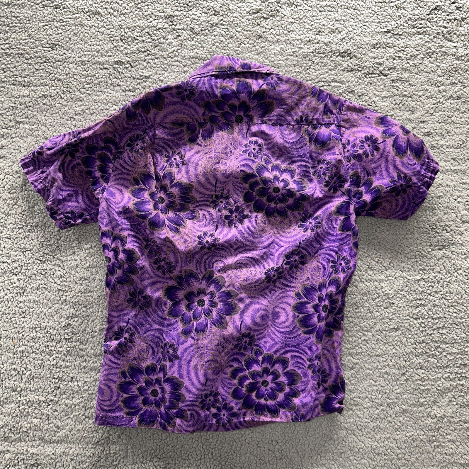 Vintage 50s Hawaiian Aloha Print Shirt Rockabilly Honolulu 60s Button USA Purple