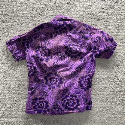 Vintage 50s Hawaiian Aloha Print Shirt Rockabilly Honolulu 60s Button USA Purple