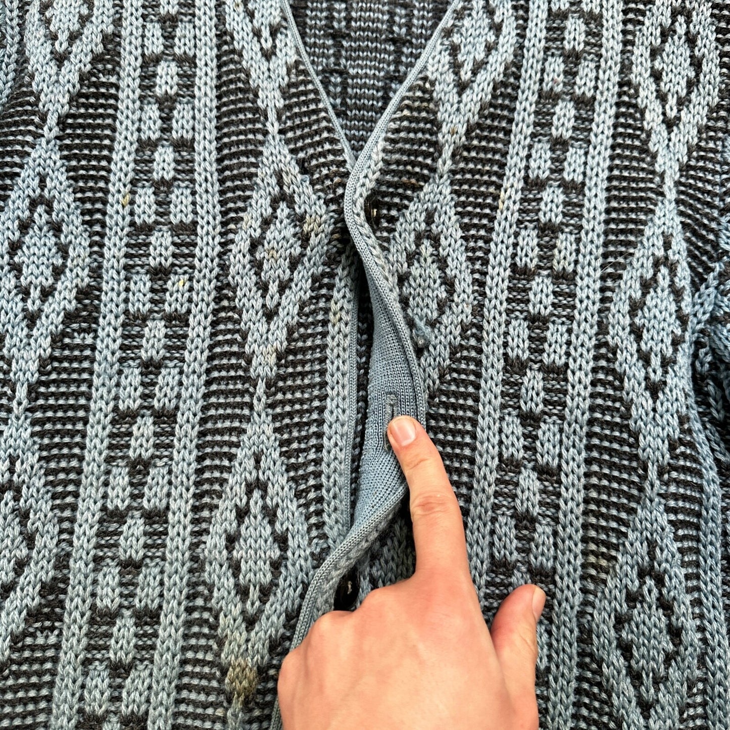 VTG RARE Caramy Cardigan Mens M Blue 1970s Corduroy Wool Button Up Aztec