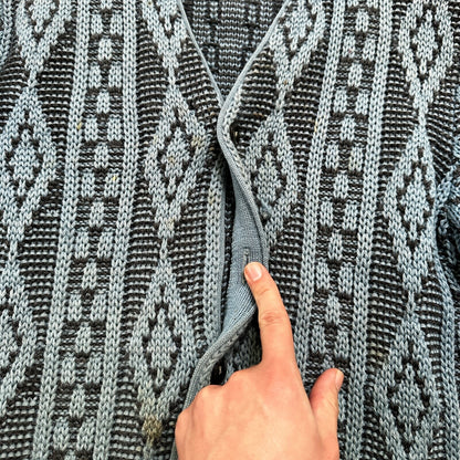 VTG RARE Caramy Cardigan Mens M Blue 1970s Corduroy Wool Button Up Aztec