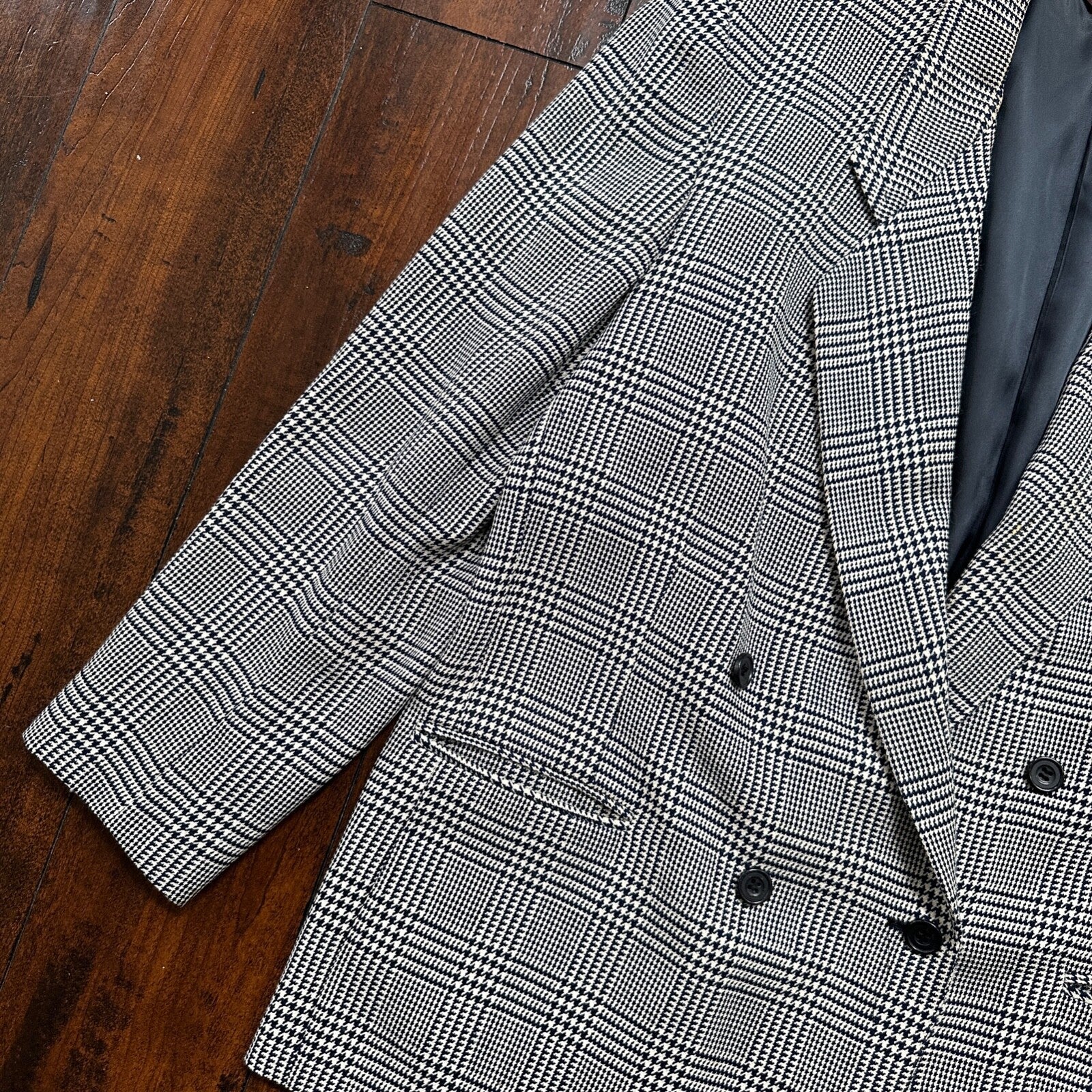 Vintage Cricketeer Womens Nordstrom Double Breasted Blazer Pure Wool 80s Plaid