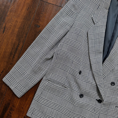 Vintage Cricketeer Womens Nordstrom Double Breasted Blazer Pure Wool 80s Plaid