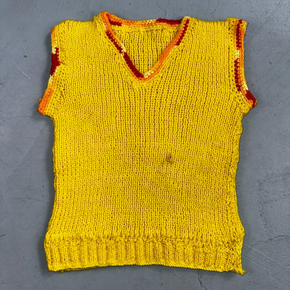 VTG Yellow Vest Knitted Sleeveless Sweater Pullover Handmade Knit 70s 1970s