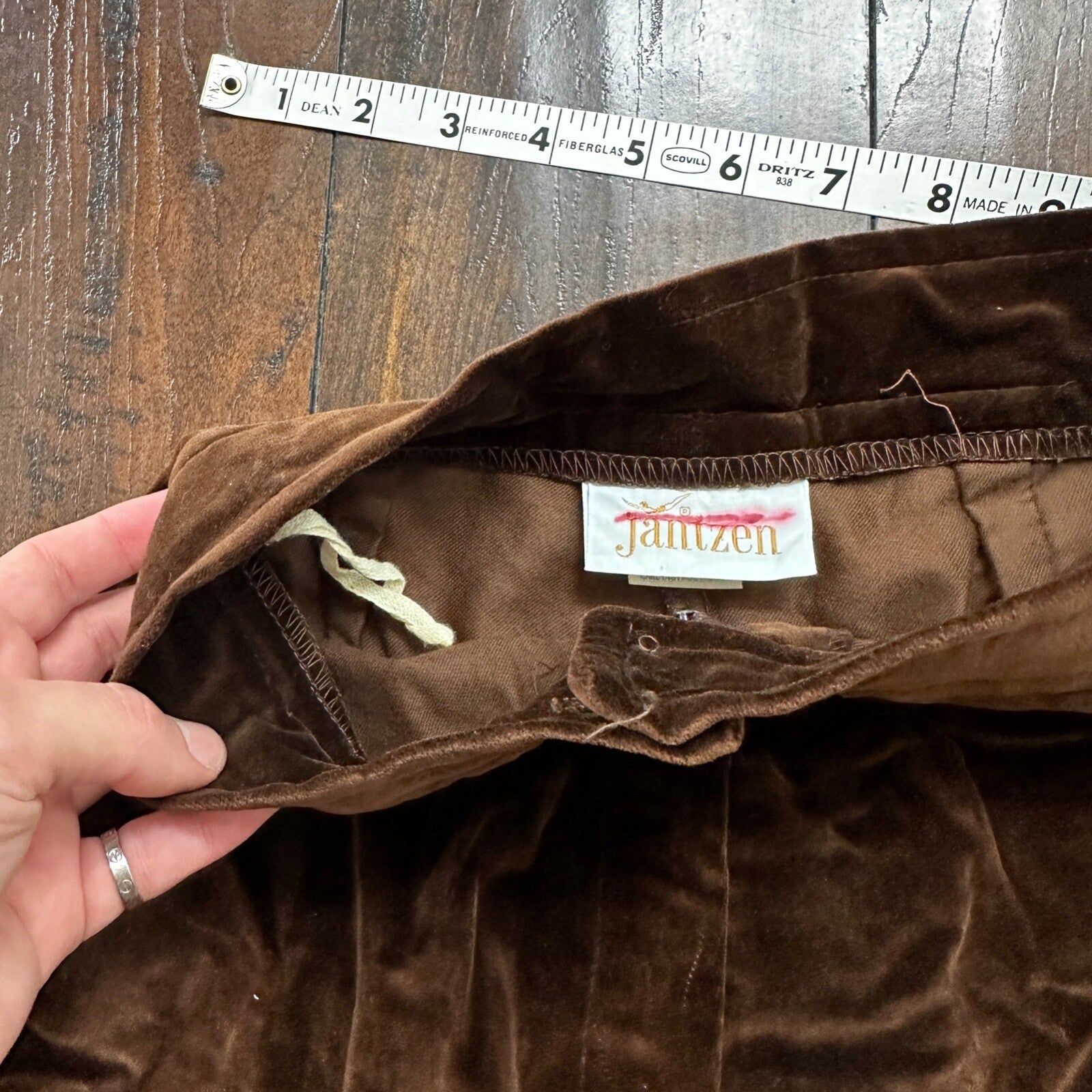 VTG Jantzen 1970s Pants 23x30 Brown Velour High Waist Flair Rockabilly 8