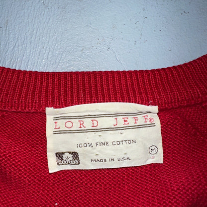 Lord Jeff VTG Medium M Pull Over Sweater Cotton Red USA 1970s 70s V Neck