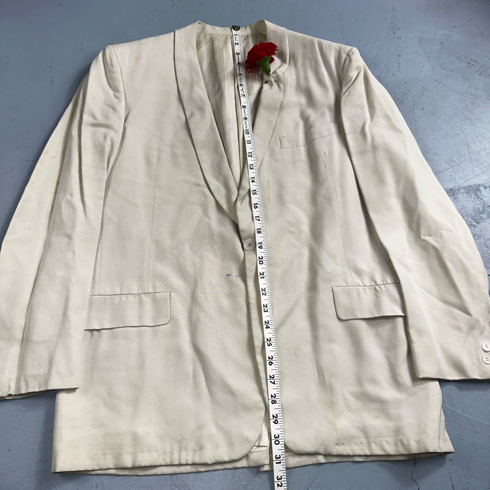 VTG Mens Suit 42 Jacket Coat 1970s Rockabilly 60s 70s USA White Thin Cream Rose