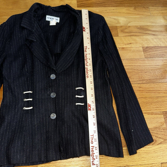 Renditions Vintage 80's Jacket Size 12 Black Damask Open Front Kimono Striped