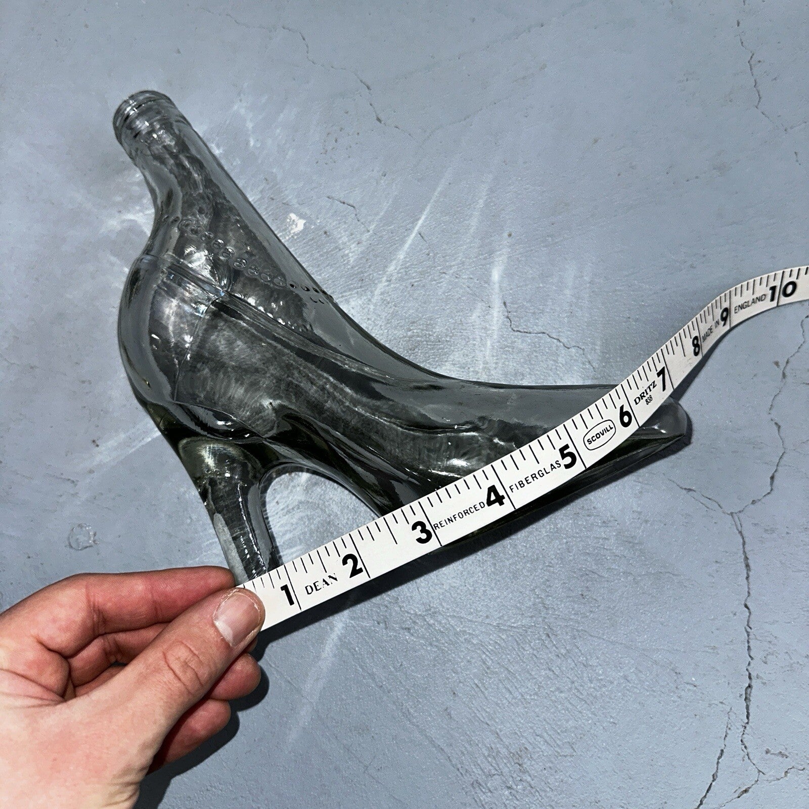 Empty Glass Boot Art High Heel Decanter Stiletto Shaped Lady Bottle Shoe VTG