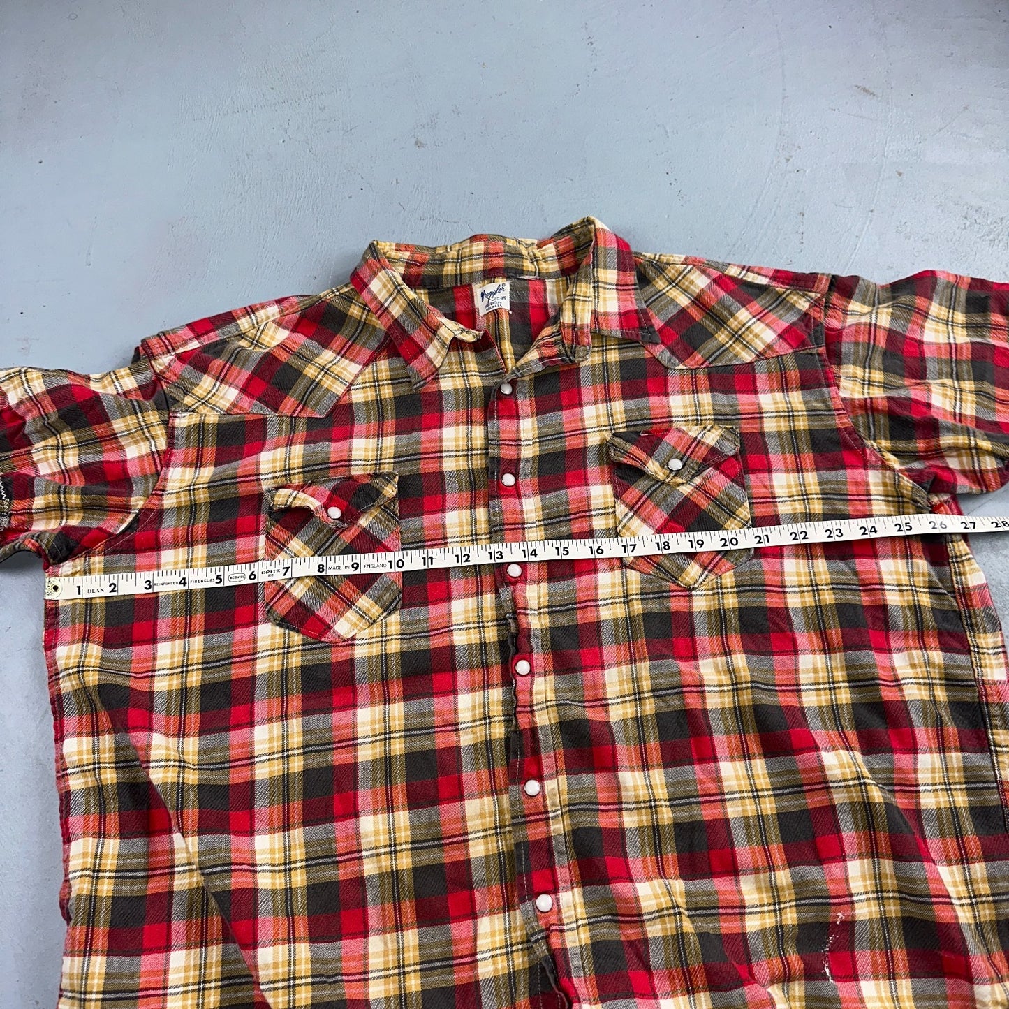Vintage 60s Wrangler Sanforized Flannel Cotton Button Down Pearl Snap Rockabilly