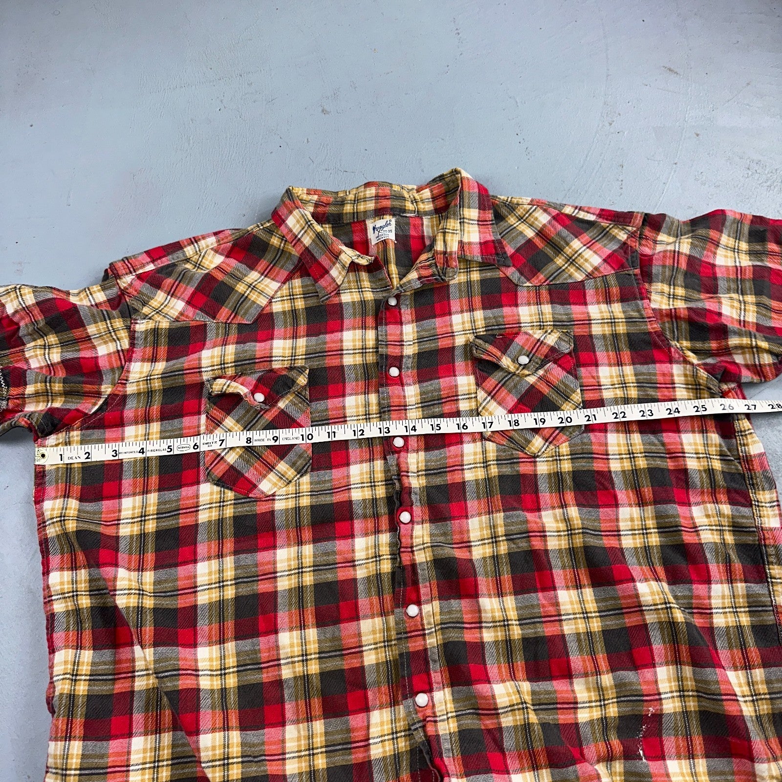 Vintage 60s Wrangler Sanforized Flannel Cotton Button Down Pearl Snap Rockabilly