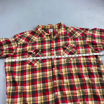 Vintage 60s Wrangler Sanforized Flannel Cotton Button Down Pearl Snap Rockabilly