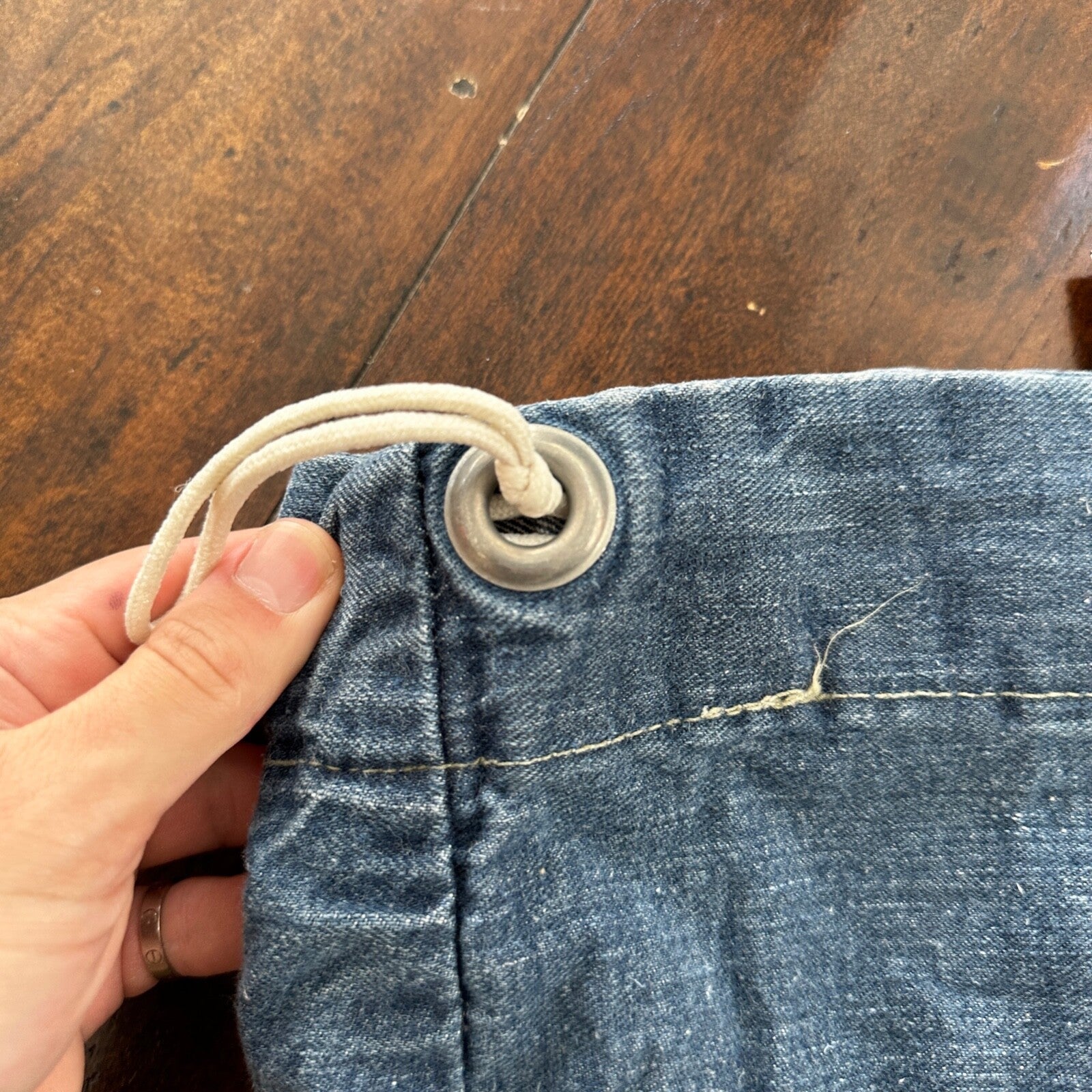 VTG WWII Indigo Denim Garment Laundry Bag Rare Military 1940s 40s 50s Thrashed
