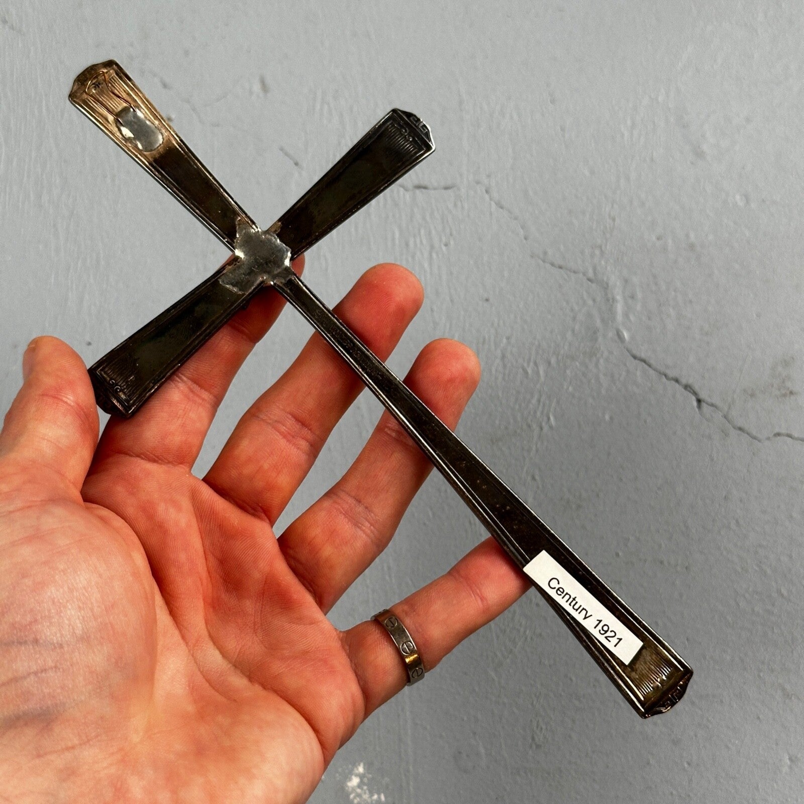 Holmes Edwards Cross Small Antique Crucifix Early 1900's Silver Plate Rare Find