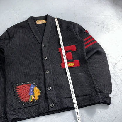 VTG Jack Frost 40s Wool Varsity Sweater Cardigan Indian Black E Evans Letterman