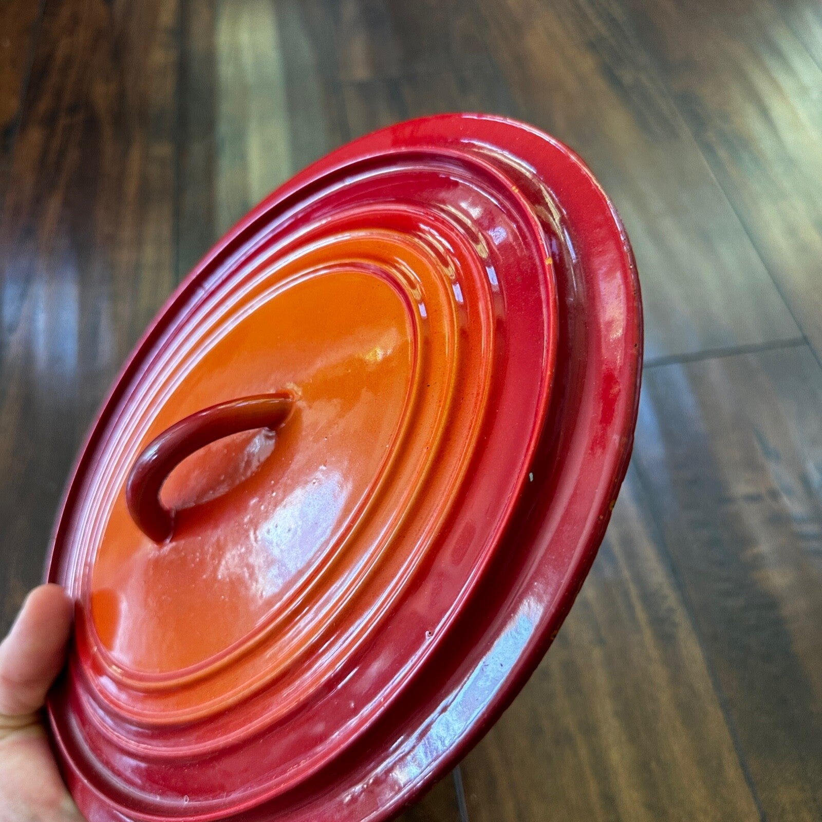 Le Creuset #B Oval Dutch Oven Lid Only France Enamel Pot Orange Flame VTG 1960s