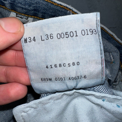 Levis 501 Vintage Y2K XX Straight Leg Jeans 90s Blue Light Wash 34x36 Act 32x34