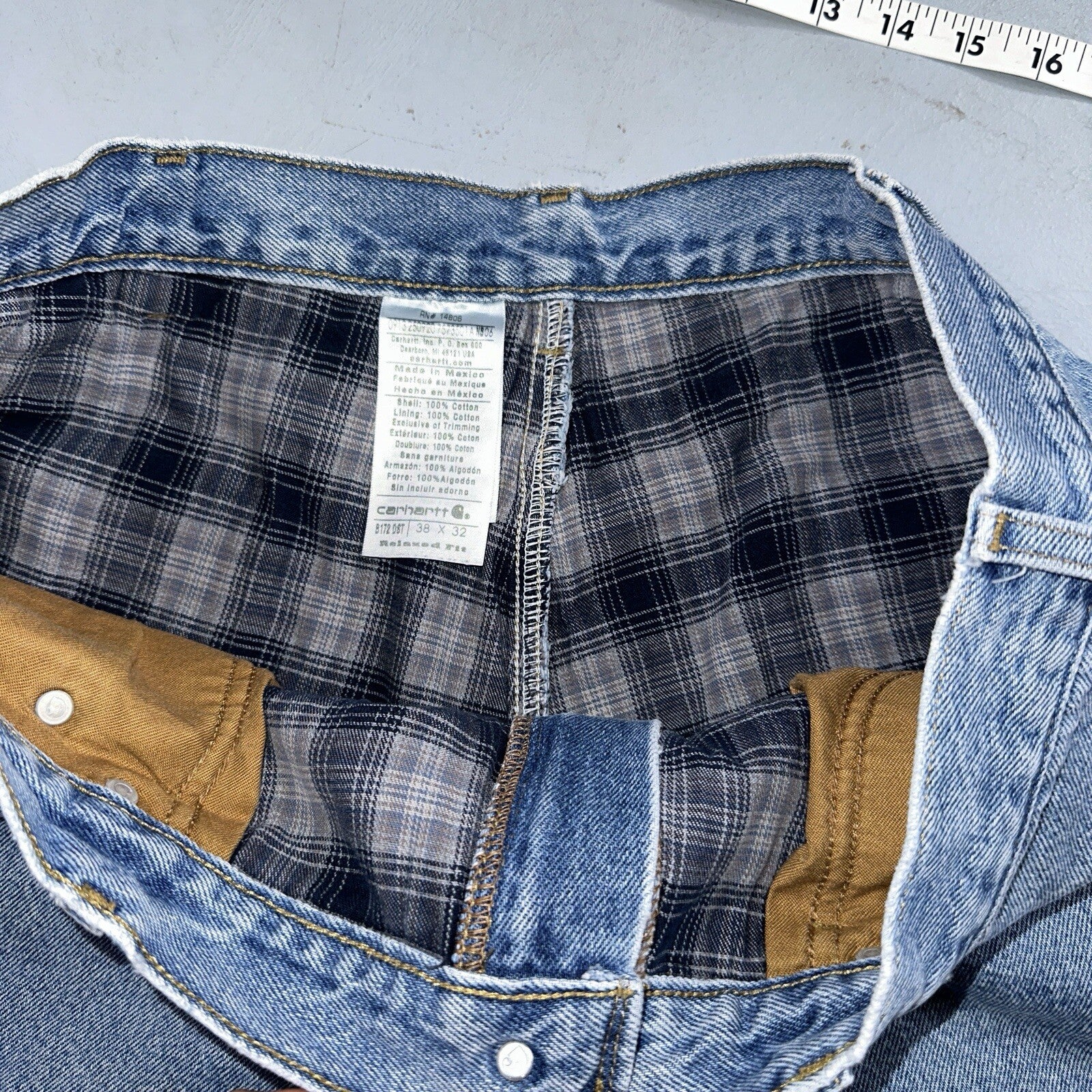 Carhartt Jeans Mens 38x32 Blue Denim Flannel Lined Relaxed Fit Chore Workwear