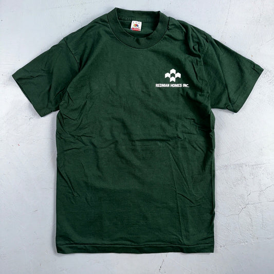 Fruit of the Loom USA Flag VTG T Shirt Redman Home Construction Large Green