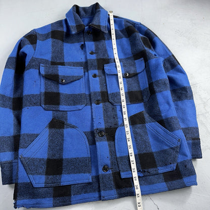 Filson CC Wool Mackinaw Cruiser Jacket Blue Plaid L Distressed VTG USA