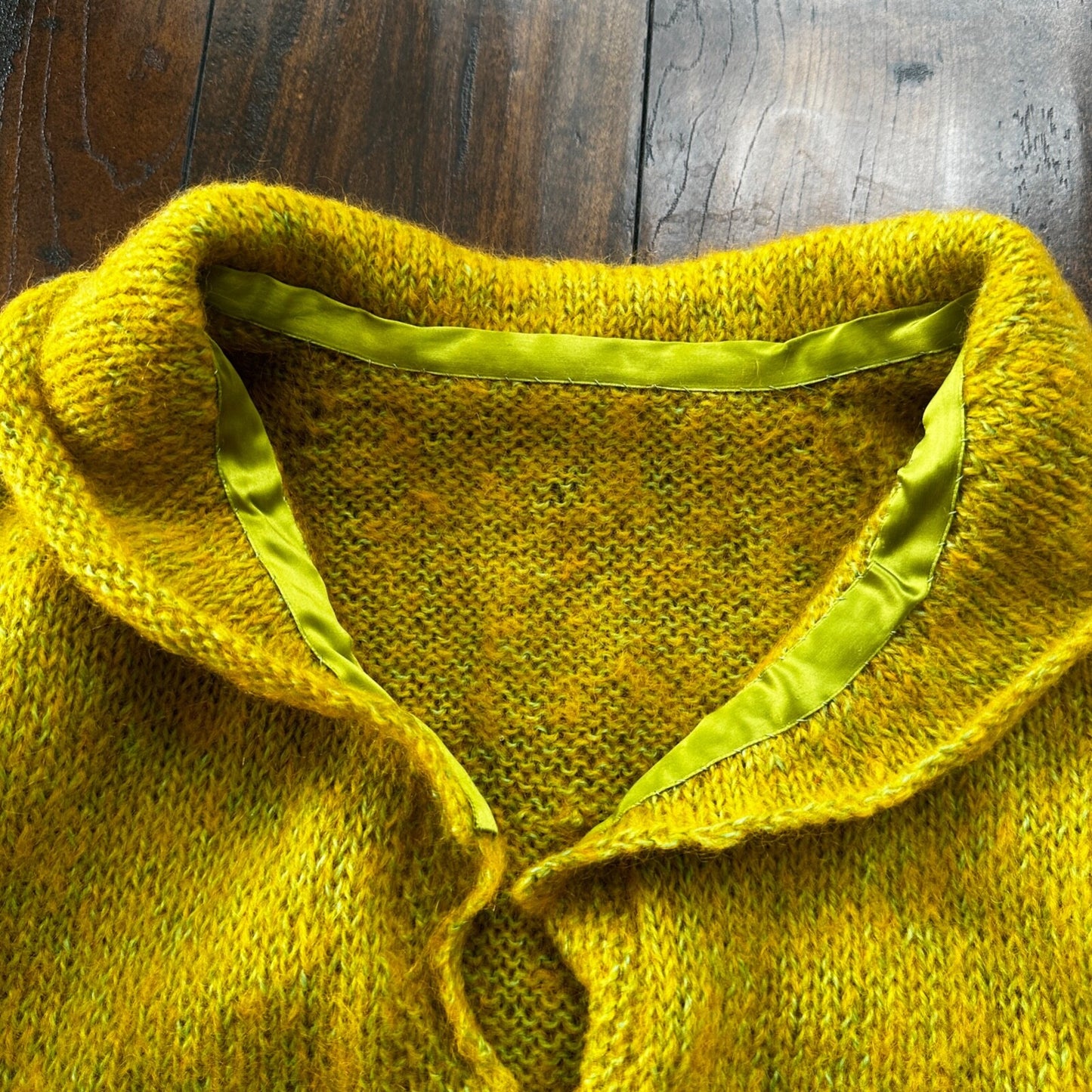 VTG 1960s Green Yellow Pukey Knit Cardigan Sweater Rockabilly 60s Wool Grunge