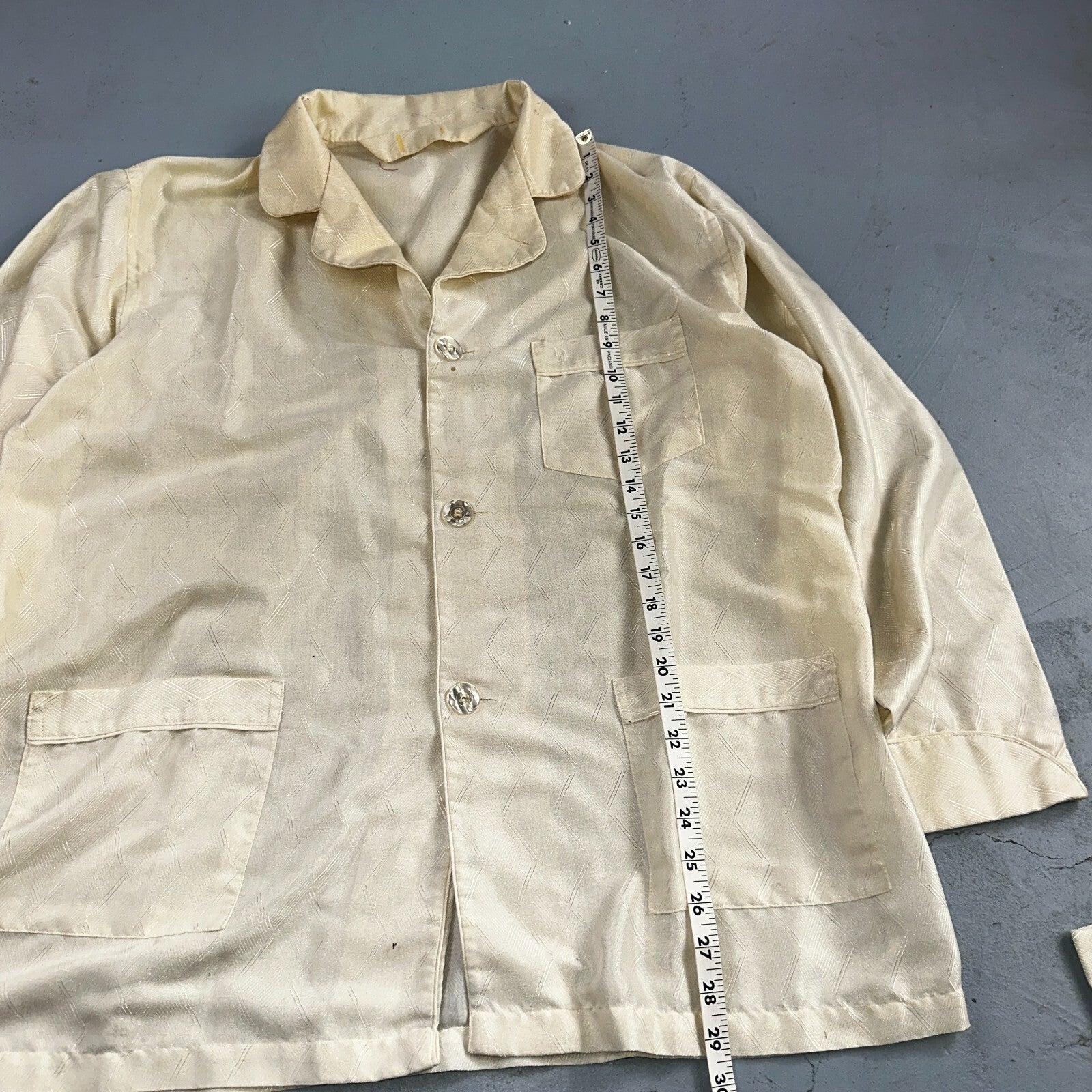 Christian Dior VTG Pajama Set Mens Cream Pants Shirt USA 90s Heavy Wear